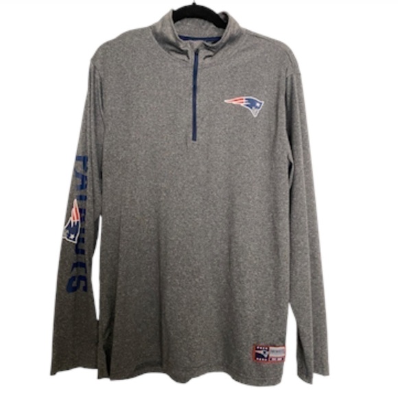NFL PATRIOTS TEAM APPAREL 1/3 ZIP GRAY LOGO LONG SLEEVE TOP SIZE LARGE - Picture 1 of 6